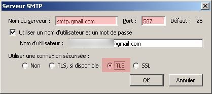 infos smtp &agrave; ajouter